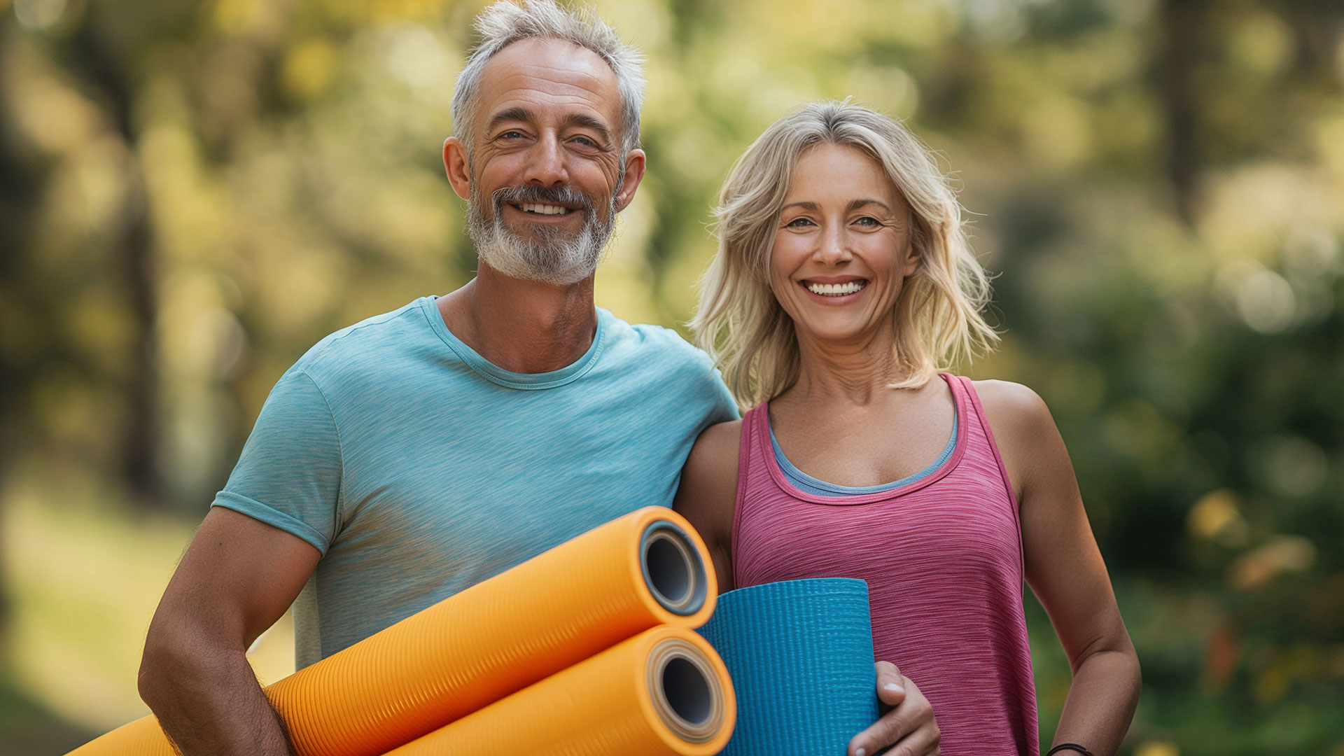 Couple with yoga mats able to do yoga after back pain