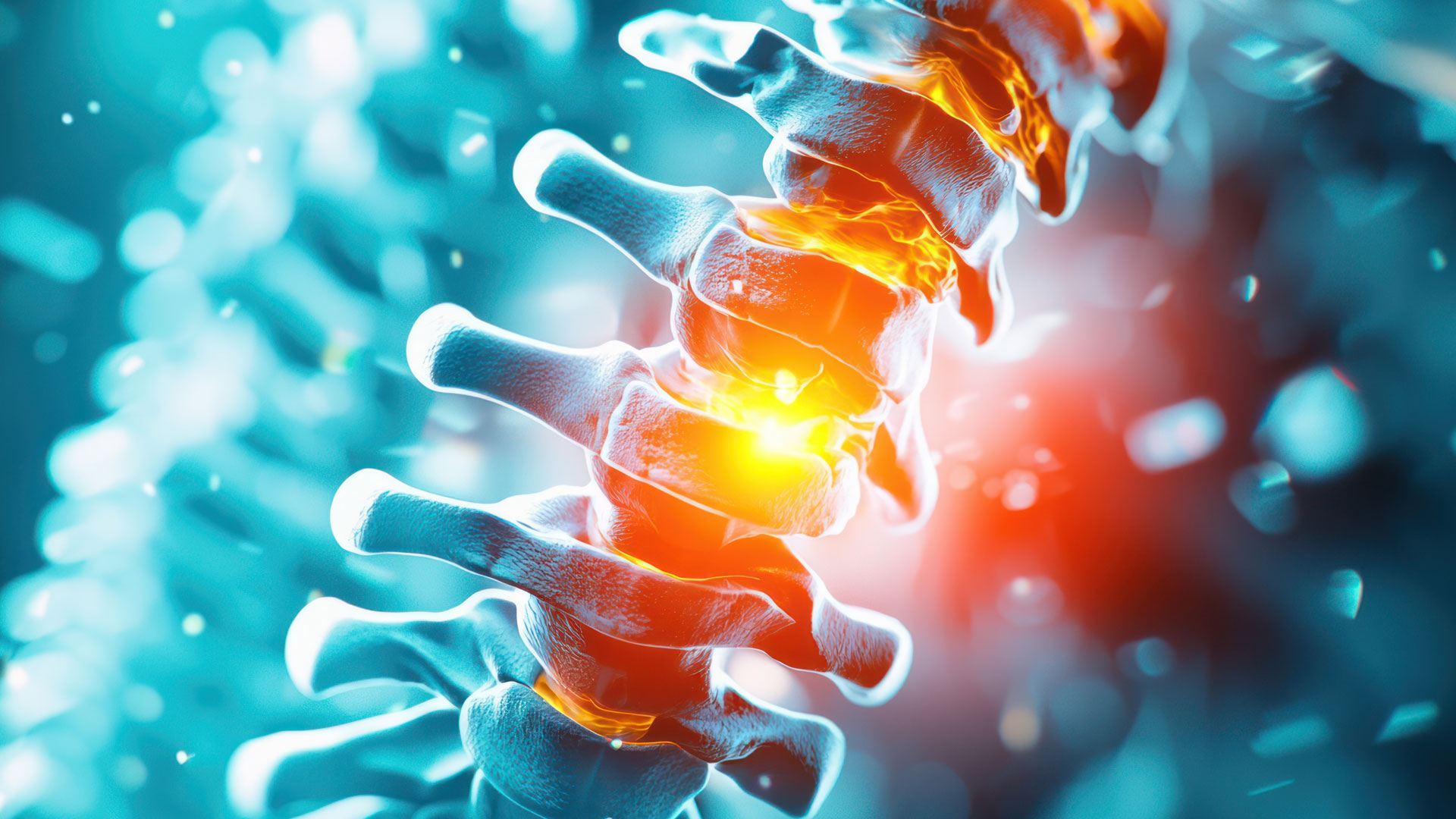 PRP vs Spinal Fusion, What are your options? Picture of a spine with healing glow at the disc area.
